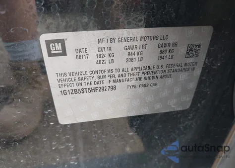 2017 Chevrolet Malibu Ls из США, поврежденный, VIN 1G1ZB5ST5HF292798